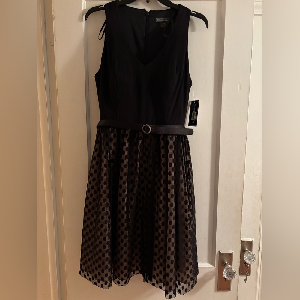 Jessica Howard Black and Brown Polka Dot Midi Dress